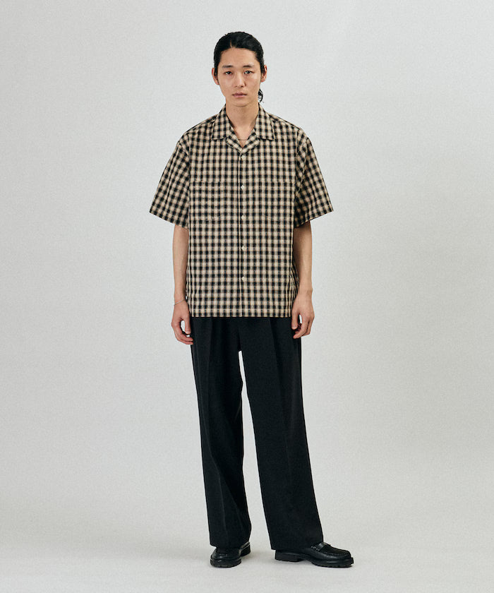 Dobby Woven Check Relaxed Open Collar Short Sleeve Shirt