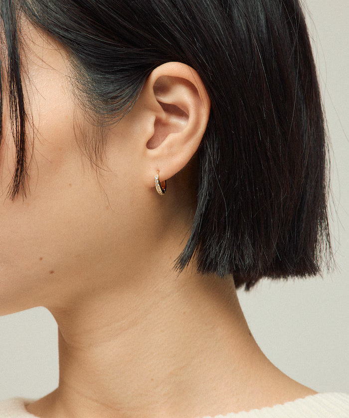 Stone Hoop Earrings / For Both Ears - Gold
