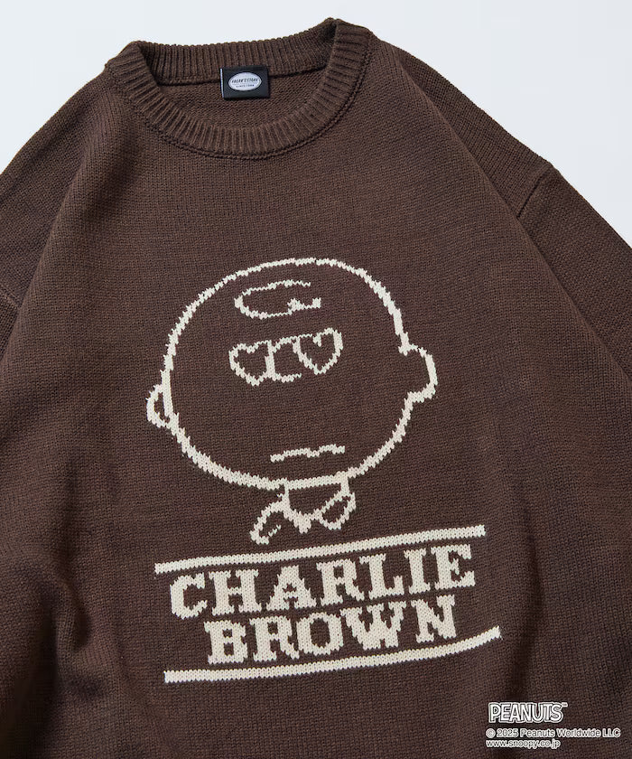 PEANUTS/Peanuts Exclusive Relaxed Fit Jacquard Crewneck Knit / Charlie Brown [Limited Edition] - Brown