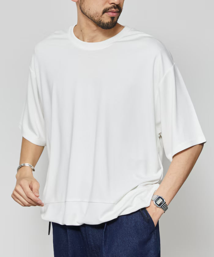 Functional Material Poncho Adjuster T-Shirt / Short Sleeve T-Shirt with Drawcord / Contact Cooling / UV Cut / Quick Dry