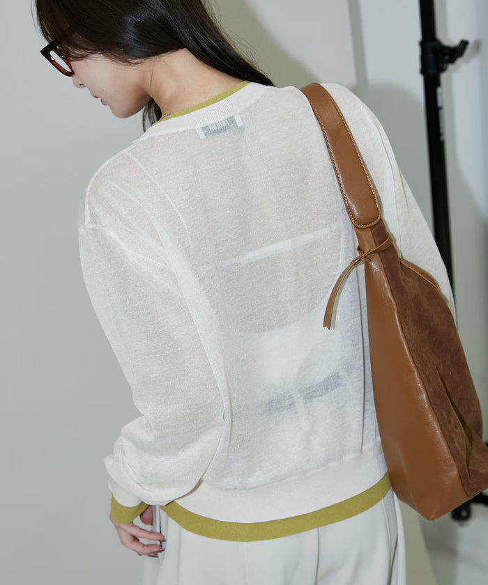 Washable Linen Color Block Sheer Knit Cardigan Limited Edition