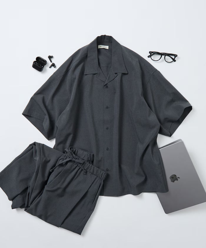 Relaxed Fit Linen Touch Setup/Open Collar Shirt/Wide Slacks [Limited Edition] - Charcoal Gray