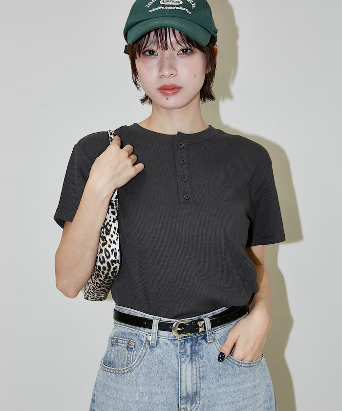 Light Waffle Henley Neck T-Shirt Limited Edition