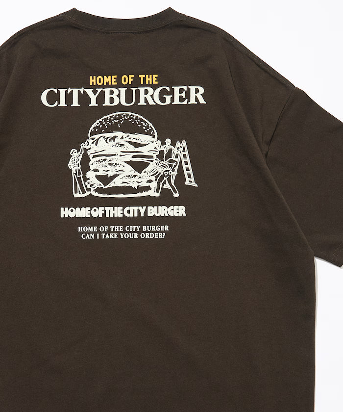 Big Silhouette Back Print Crew Neck T-Shirt / City Burger 【Limited Release】 - Brown
