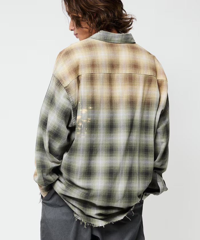Relax Fit Relaxed Fit Bleached Ombre Check Flannel Shirt [Limited Edition]