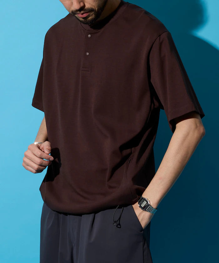 SUPER ICE / Super Ice Henry Neck Spindle T-Shirt Contact Cold Sensation / Quick Drying / UV Cut