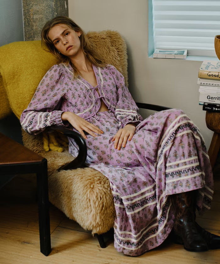 Bust Cut One-Piece with Chest Quilt and Ribbon - Purple