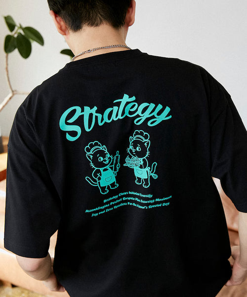 <Functional Material> STRATEGY Cat Print T-Shirt Limited Edition - Black