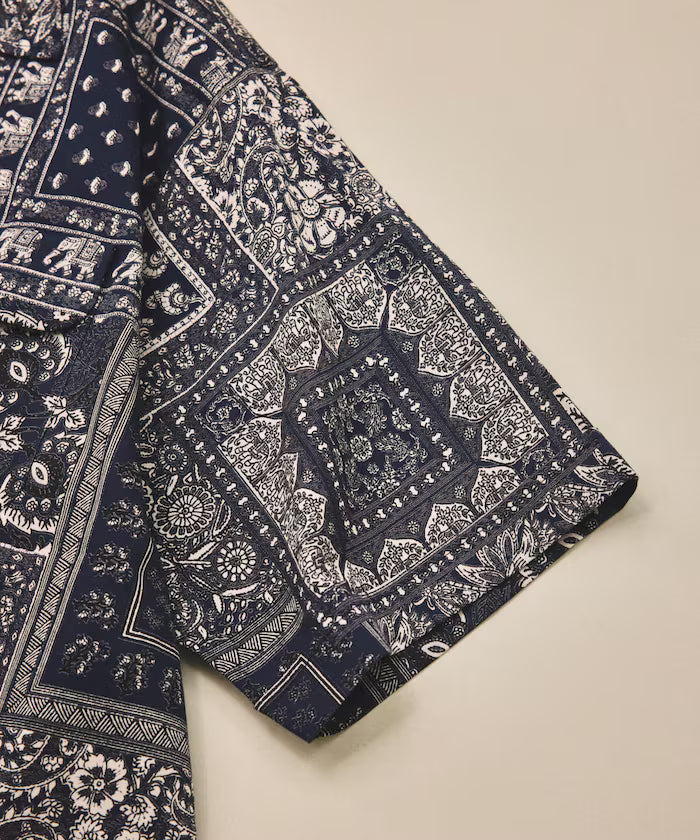 India-made Relaxed Fit Paisley Print Open Collar Short Sleeve Shirt Bandana Pattern