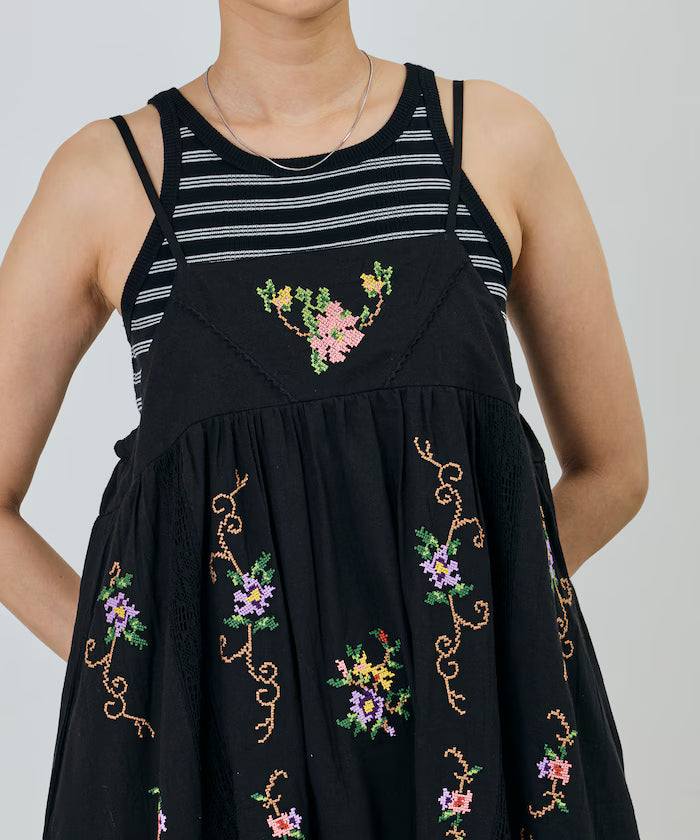 India Flower Cross Stitch Lace Camisole Dress