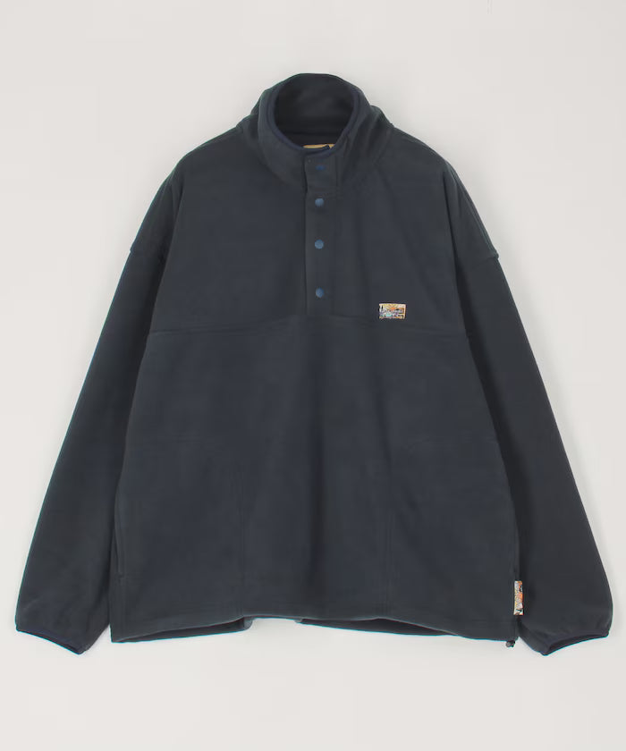 Big Silhouette One Point Logo Fleece Snap Button Spindle Pullover - Dark Navy
