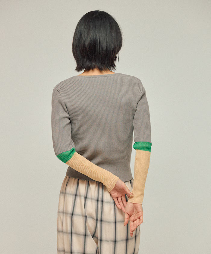 Functional material silk blend color block knit pullover / anti-pill / machine washable