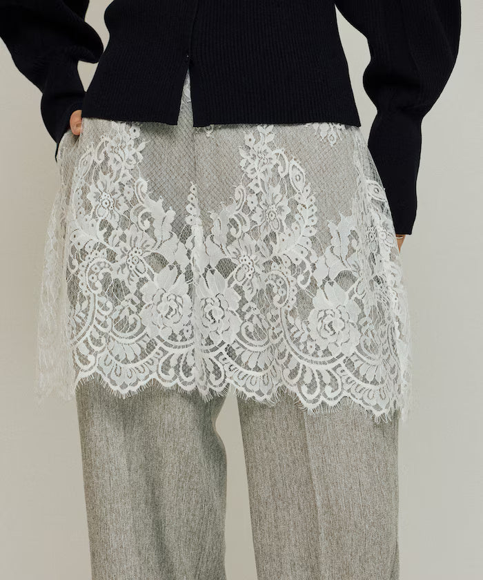Lace Layered Slacks / Center Press Wide Slacks