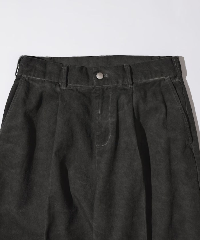 Fade processing cotton tuck wide pants