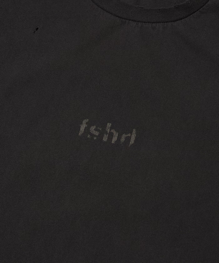 7.3 oz damaged processed front logo print short sleeve T-shirt / oversized crew neck short sleeve T-shirt