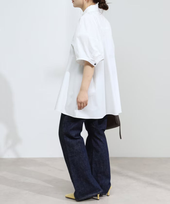 Switching Design Balloon Sleeve Shirt / 5-Minute Sleeve Blouse [Limited Edition]