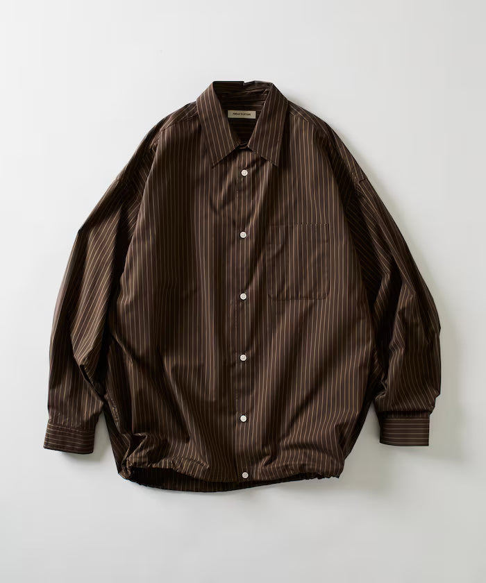 Wide Silhouette Spindle Regular Color Shirt / Hem Code 【Limited Edition】 - Brown Stripe