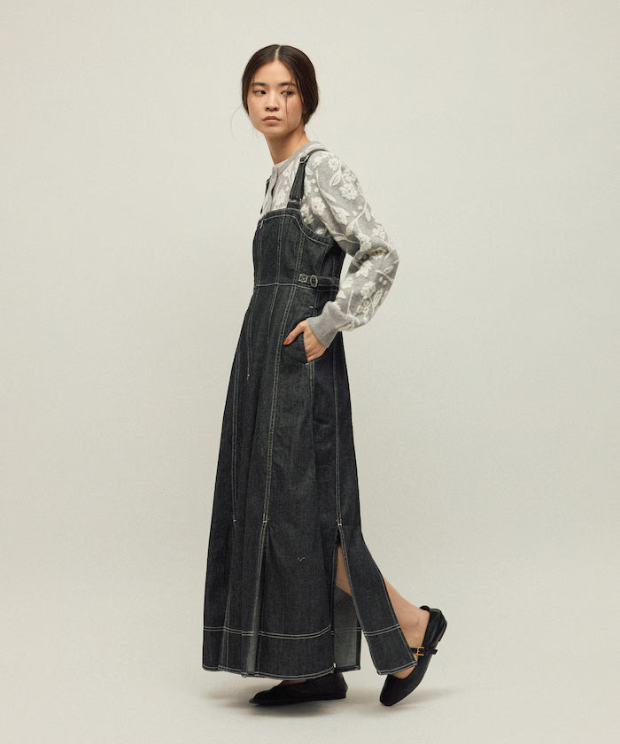 Denim Mermaid Dress / A-Line Slit Denim Overall Dress / Jumper Skirt