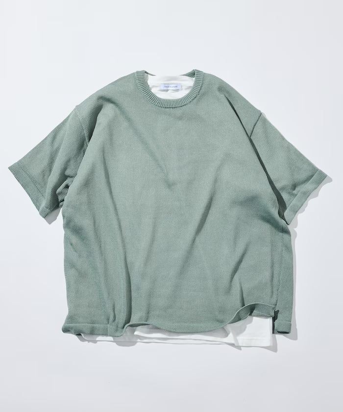 Sheer Knit & Cotton T-Shirt Layered Set - Mint