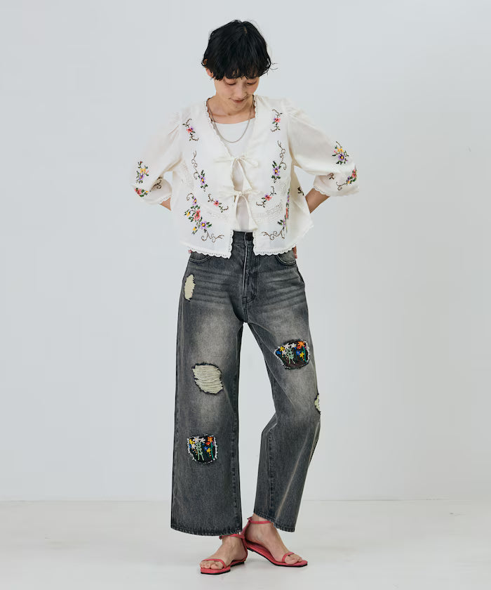 India Flower Cross Embroidery Lace Bolero
