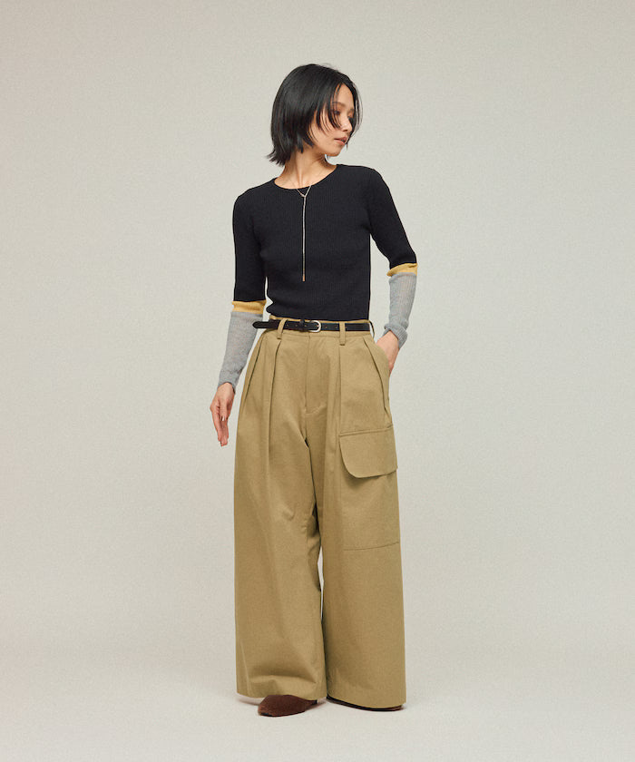 Functional material silk blend color block knit pullover / anti-pill / machine washable