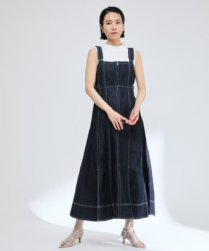 Denim Mermaid Dress / A-Line Slit Denim Overall Dress / Jumper Skirt