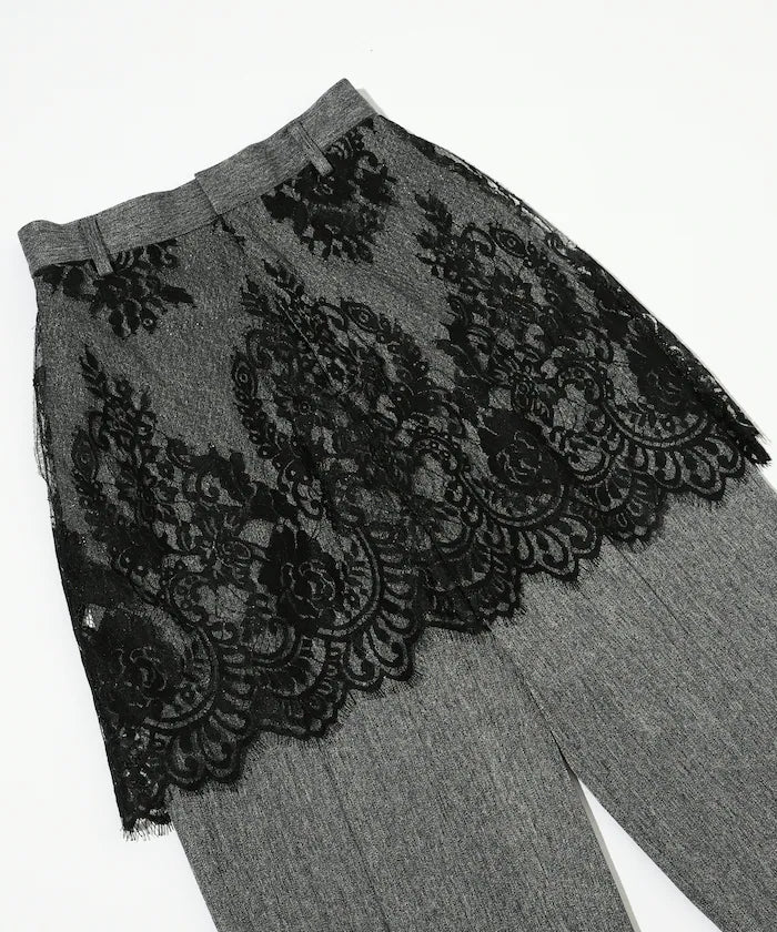 Lace Layered Slacks / Center Press Wide Slacks