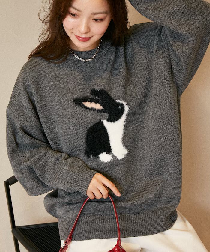 Shaggy Embroidered Rabbit Design Knit Limited Edition
