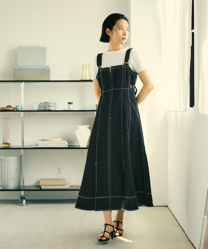 Denim Mermaid Dress / A-Line Slit Denim Overall Dress / Jumper Skirt