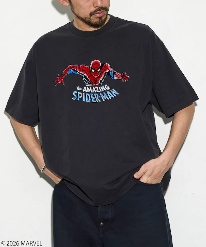 MARVEL/Marvel Spider-Man Crew Neck T-Shirt / Static Electricity Flock Processing