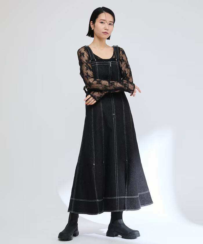 Denim Mermaid Dress / A-Line Slit Denim Overall Dress / Jumper Skirt