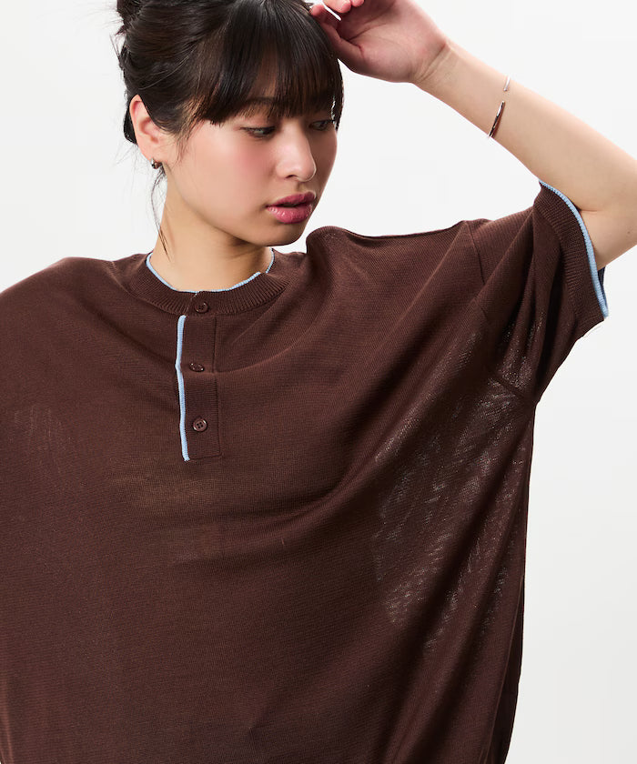 Limited Edition Relaxed Fit Color Block Henley Neck Knit
