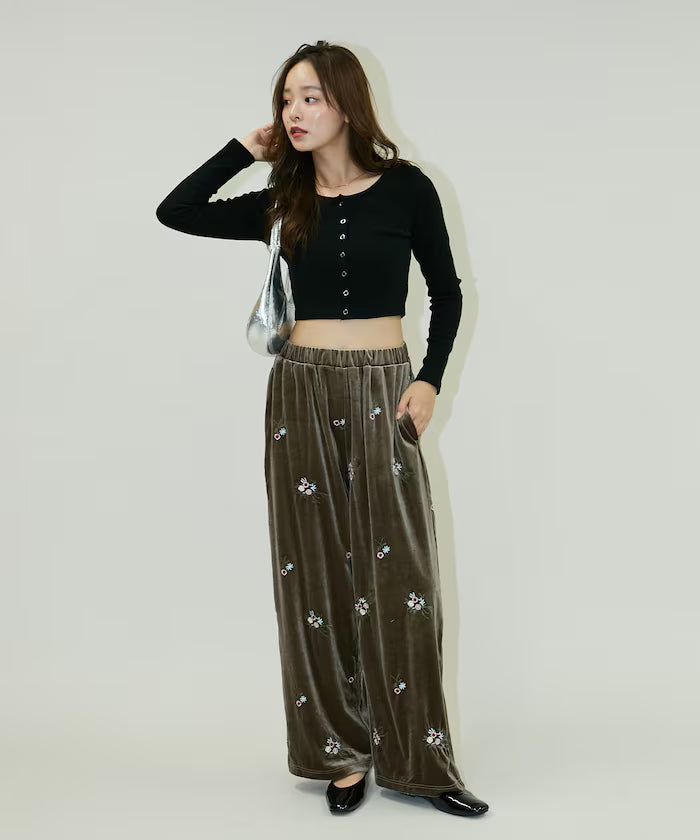 Flower Embroidery Velvet Easy Pants Limited Edition