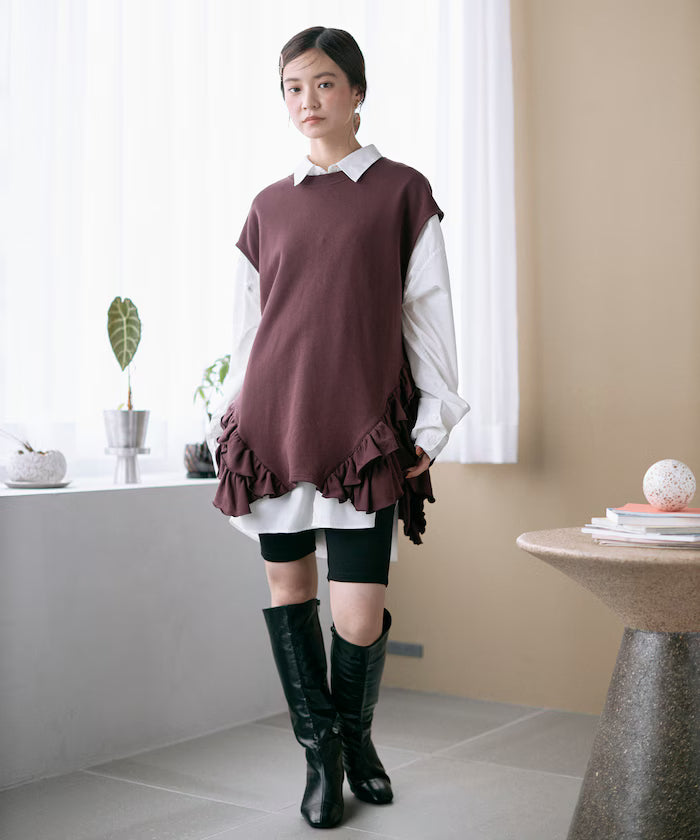 Organic Cotton Frill Hem Top / Relaxed Fit / French Terry Sweat / Best