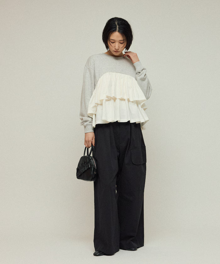 Organic Cotton Docking Frill Sweat / Relaxed Fit / Backed Sweat