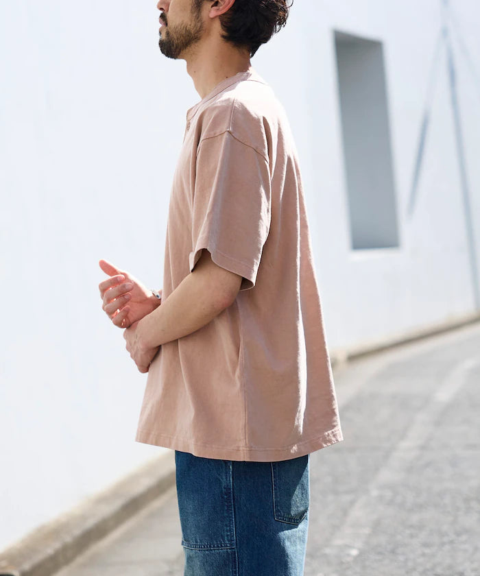 HEAVY WEIGHT/Pigment Short Sleeve Henley Neck T-Shirt/10.5 ounces