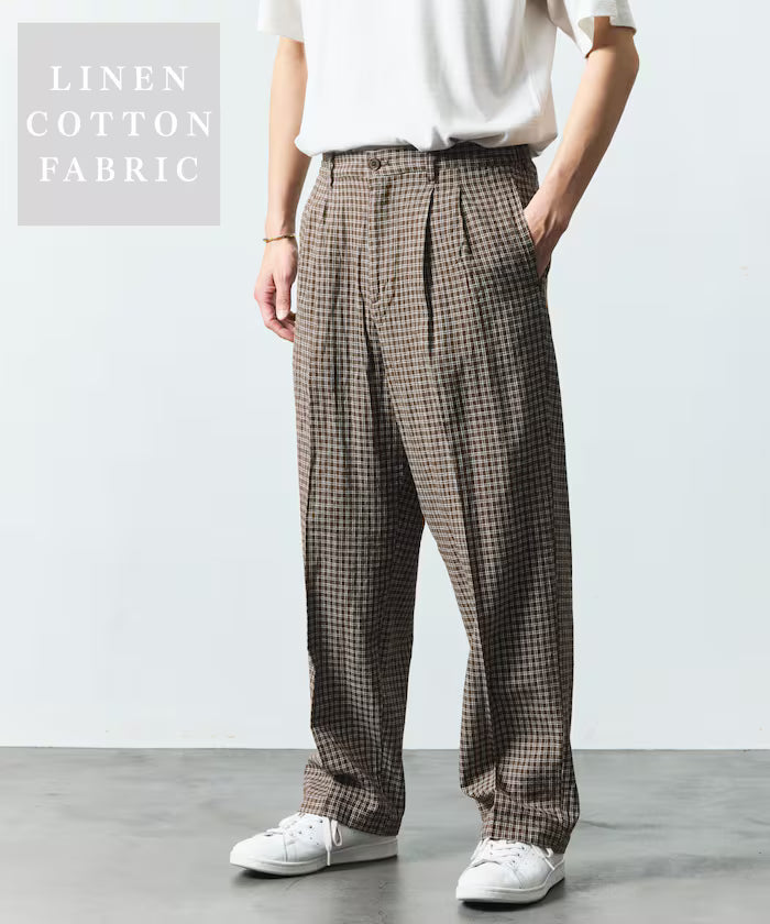 LINEN COTTON EASY SLACKS [Compatible with Setup] - Dark Brown