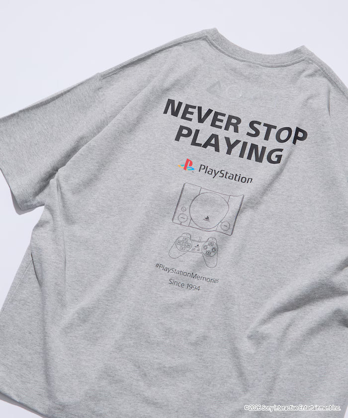 Big Silhouette Logo Back Print Crew Neck T-Shirt/PlayStation NEVER STOP 【Limited Edition】