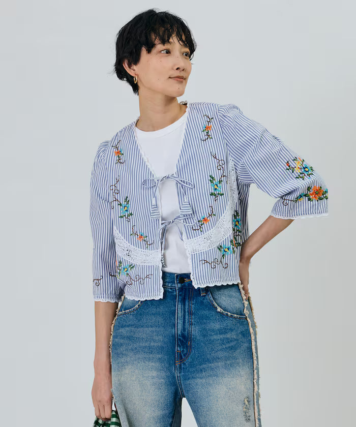 India Flower Cross Embroidery Lace Bolero