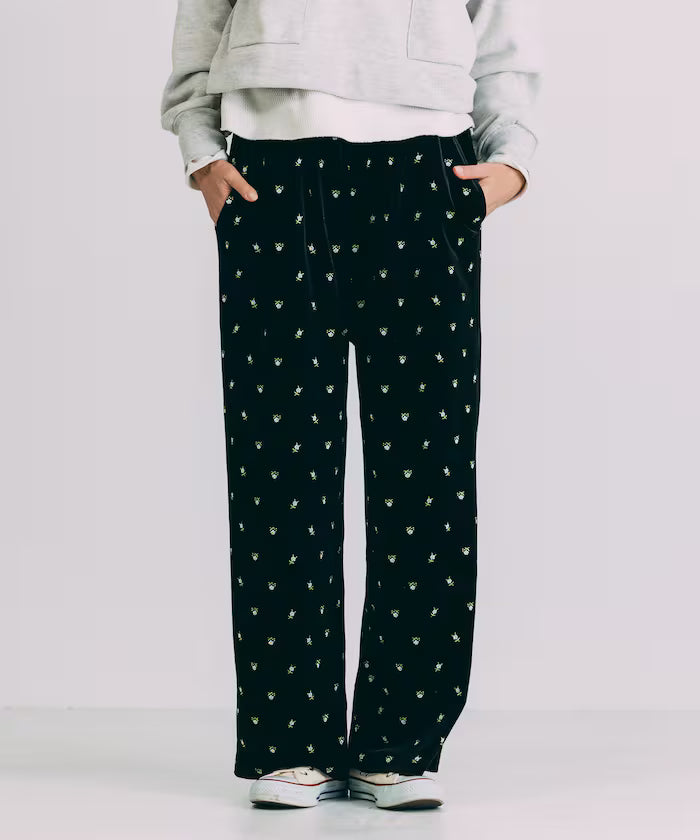 Small Flower Embroidery Velvet Pants