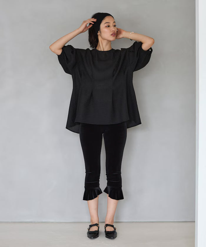[March 11th 12:00 Release] Sheer Check Balloon Sleeve Blouse / 5-minute sleeves / Flare Silhouette