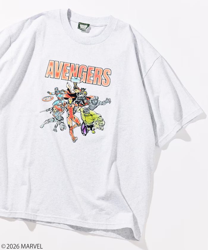 MARVEL/Marvel Avengers Crew Neck T-Shirt / Electrostatic Flock Processing - Ash Gray