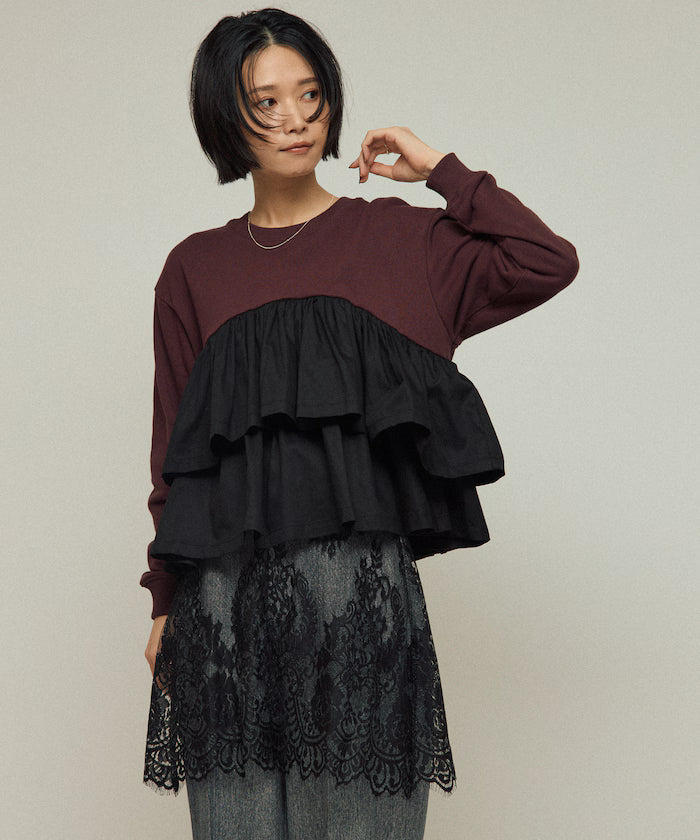 Organic Cotton Docking Frill Sweat / Relaxed Fit / Backed Sweat