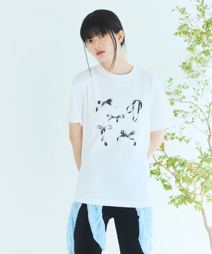 Comfortable Ribbon Print Crew Neck T-shirt