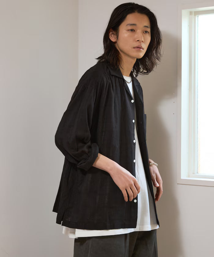 Dobby Woven Long Sleeve Open Collar Shirt / Big Silhouette