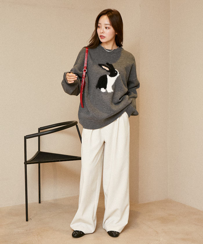 Shaggy Embroidered Rabbit Design Knit Limited Edition