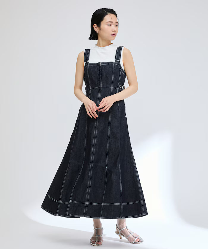 Denim Mermaid Dress / A-Line Slit Denim Overall Dress / Jumper Skirt