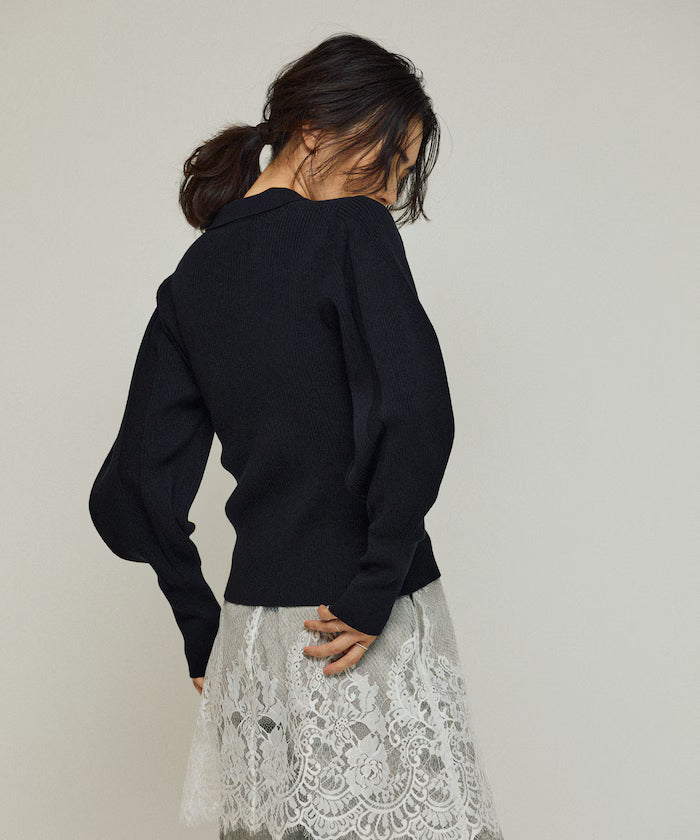 Functional material silk blend knit polo volume sleeve knit cardigan / anti-pill / machine washable