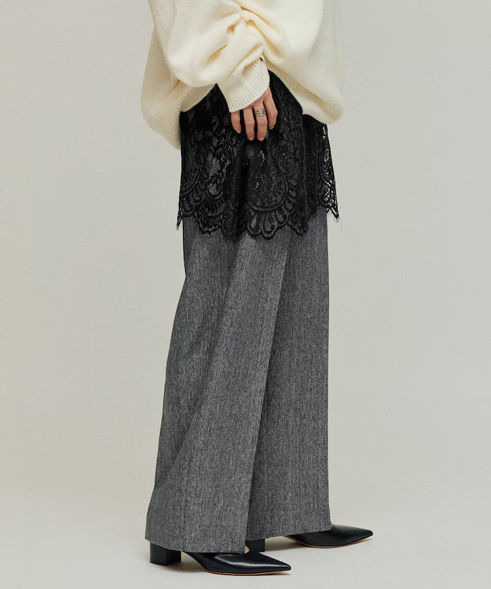 Lace Layered Slacks / Center Press Wide Slacks