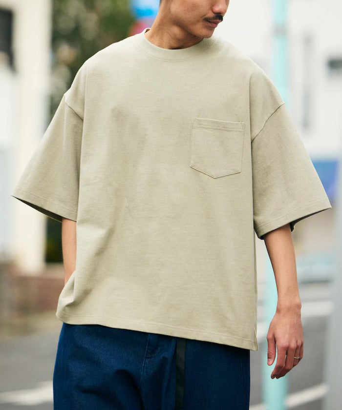 9 oz Heavyweight Big Silhouette Crew Neck Pocket T-Shirt / Heavyweight [Limited Edition] - Gray Beige